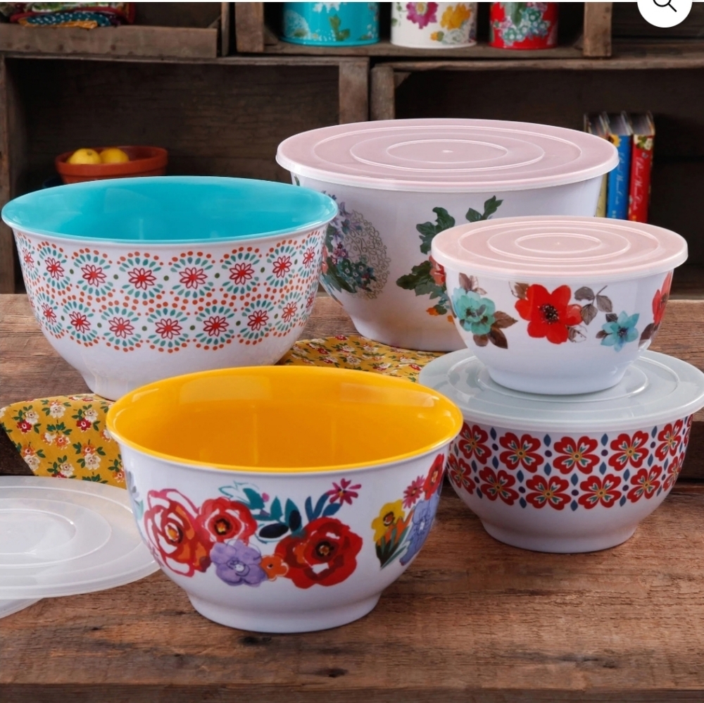 Pioneer Woman Country Garden 10pc Melamime Bowl Set With Lids